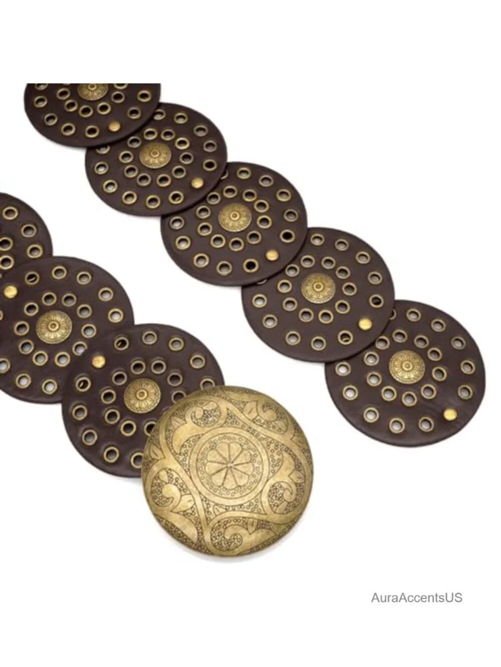 Wide PU Leather Disc Belt Boho Concho Western Vintage Waist Belt